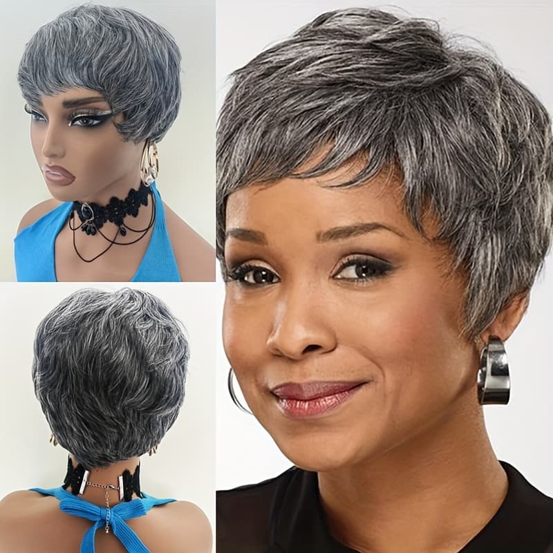 TEMU Women Short Cut Wigs Straight Ombre Gray Wig Synthetic Hair