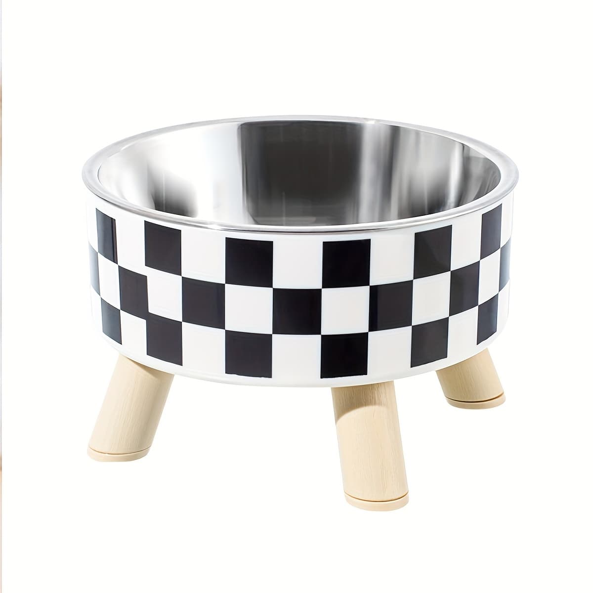 TEMU A Black And White Polka Dot Checkerboard Stainless Steel Elevated Pet Bowl Cat Bowl