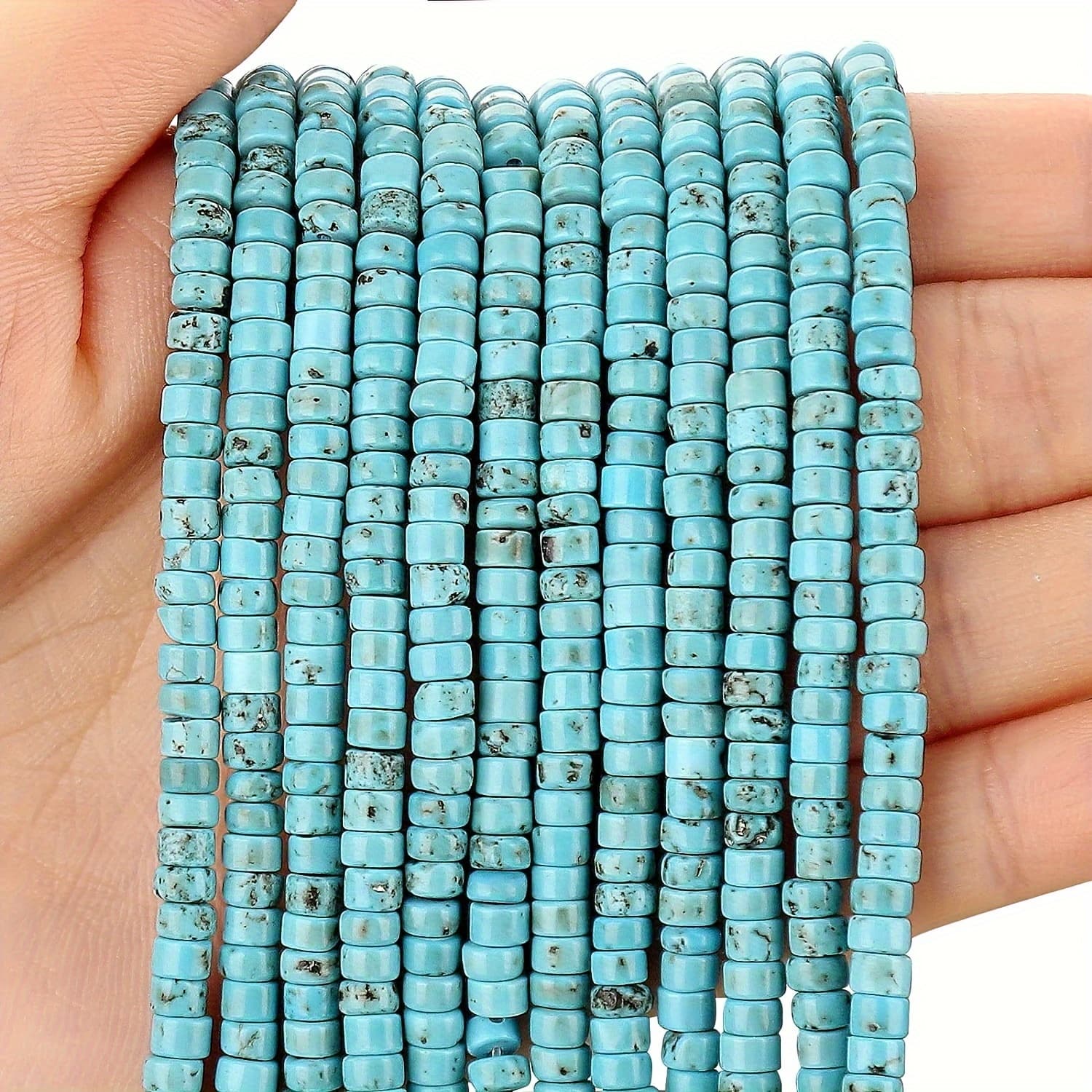 TEMU 2d Flat, 170pcs Blue Turquoise Spacer Beads, Loose Semi Precious Flat Round Gemstone Heishi Disc Stone Beads For Beading Jewelry Making 4mm*2mm 38cm