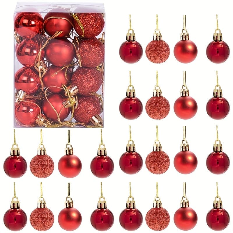 TEMU Set Of 24 Pcs 3cm/1.18in Mini Shatterproof Christmas Ball Tree Ornaments Party Decorations
