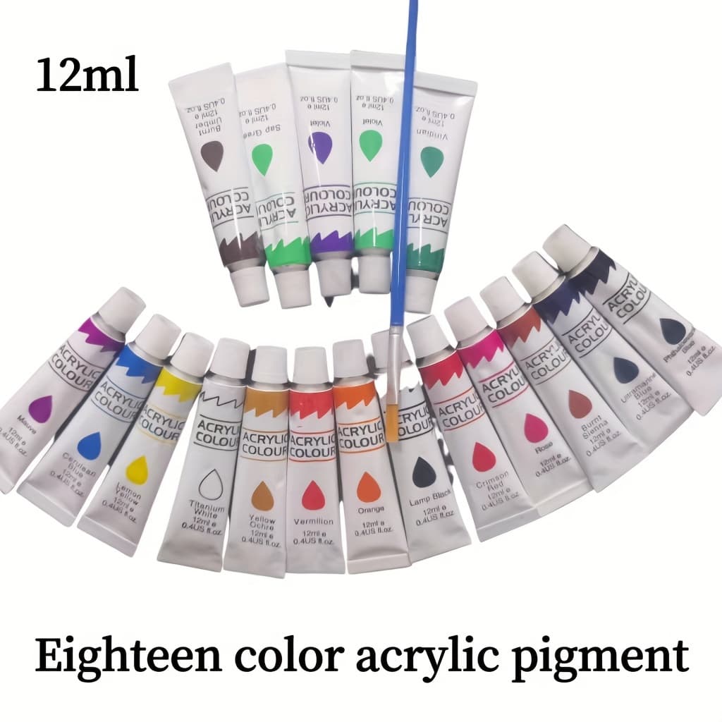 TEMU 18-color Acrylic Paint Set Painting Supplies For Students And Adults For Artists, Beginners, Adults And Amateur Painters, Canvas, Rock, Wood Ceramic Fabrics!