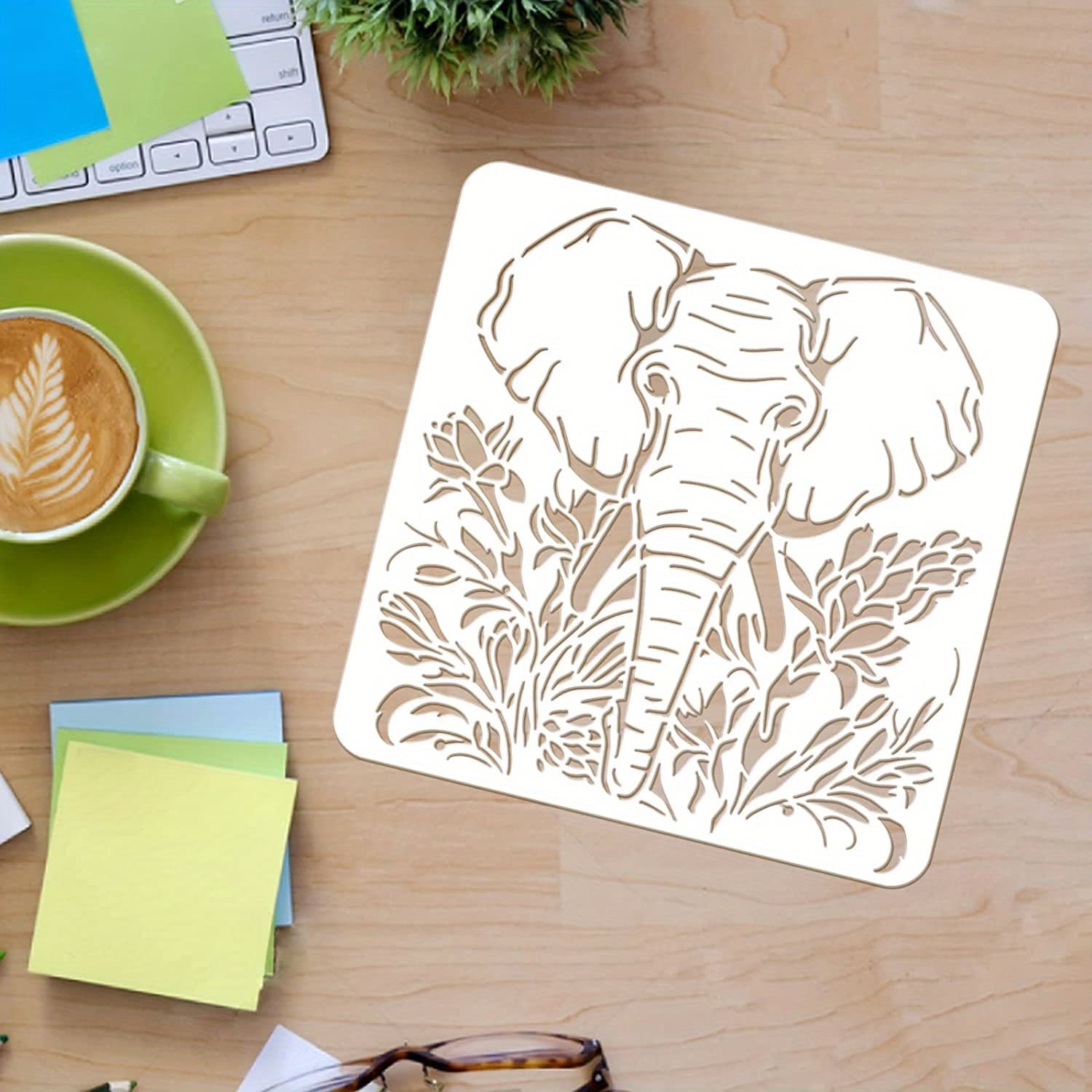 TEMU 1pc Elephant Stencils Template 30x30cm Plastic Elephant Animal Drawing Painting Stencils Elephant Flowers Pattern Reusable Stencils For Painting On Wood, Floor, Wall And Tile