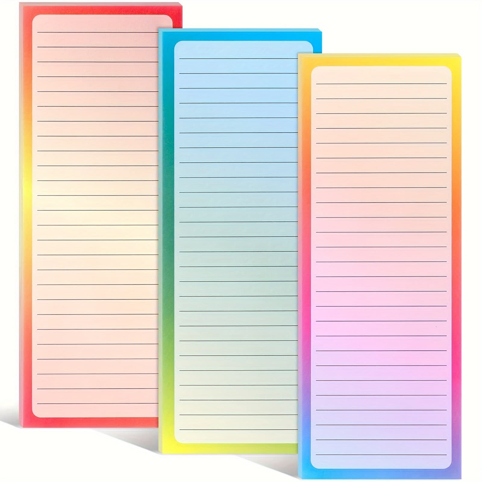 TEMU Magnetic Notepads For Refrigerator, 100 Sheets Per Pad Gradient Color Grocery List Note Pad For Fridge, To-do , Shopping List, Reminders, 8 X 3 Inch, 3pcs