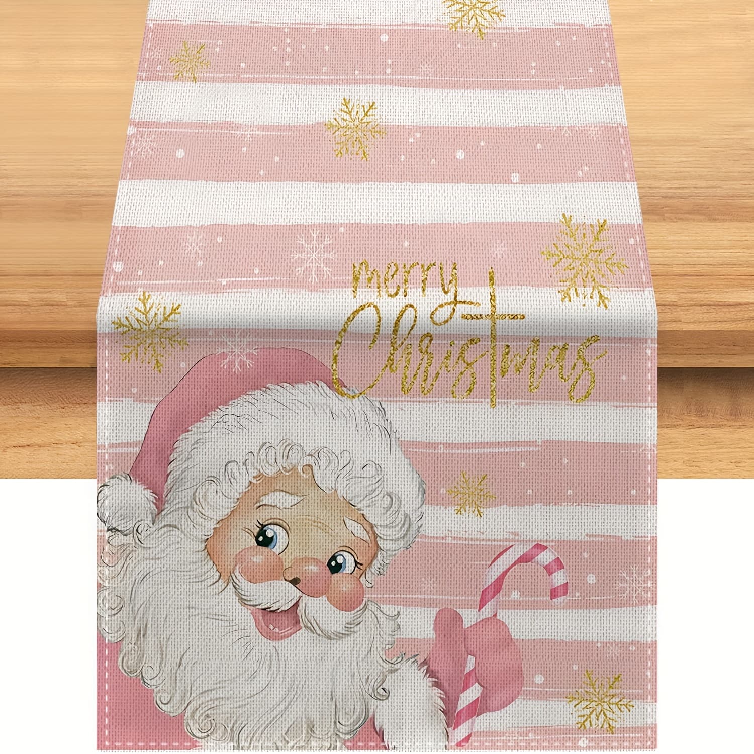 TEMU 1pc Table Runner, Merry Christmas Santa And White Striped Tablecloth, Washable Table Decor, Holiday Dresser Scarf For Home, 13" X 72"