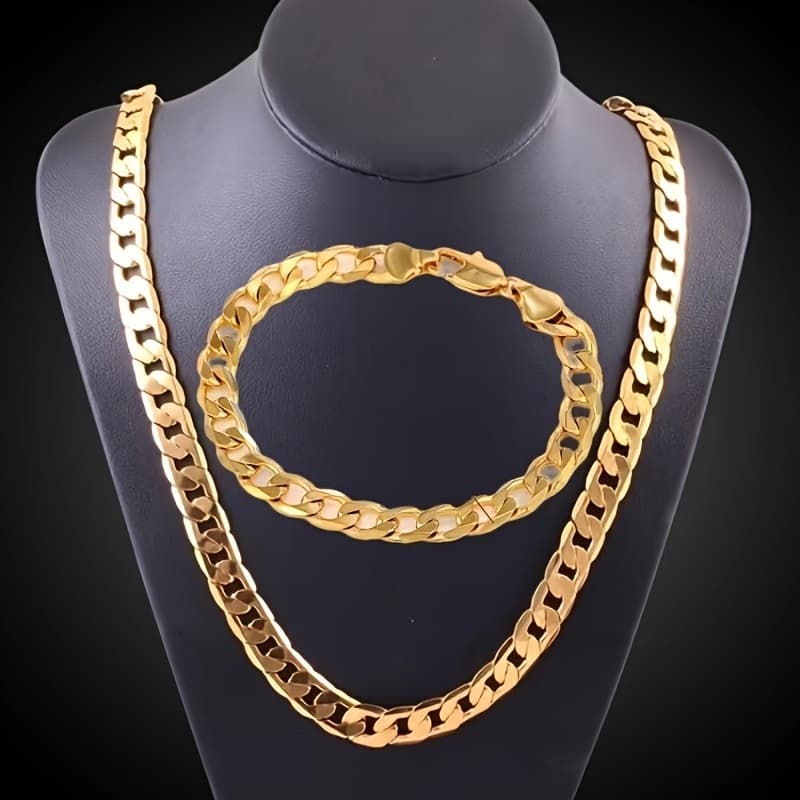TEMU 1pc/2pcs (necklace And Bracelet) 18k Gold Plated Nk Chain. Men's And Women's Necklaces And Bracelets