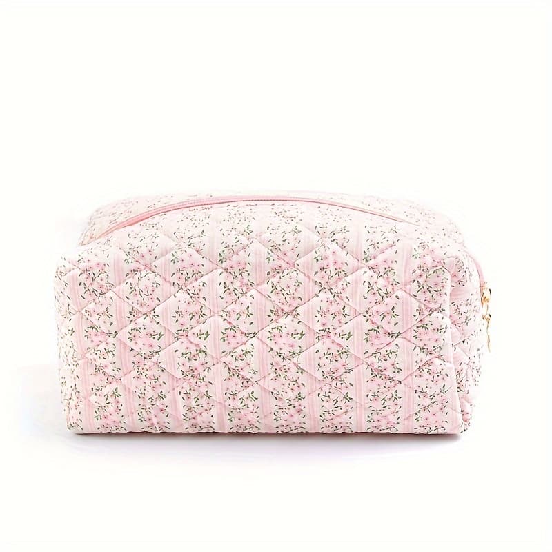TEMU 1pc Floral Quilted Makeup Bag, Travel Zipper Cosmetic Pouch, Toiletry Organizer Holiday Gift For Women And - Day Gifts