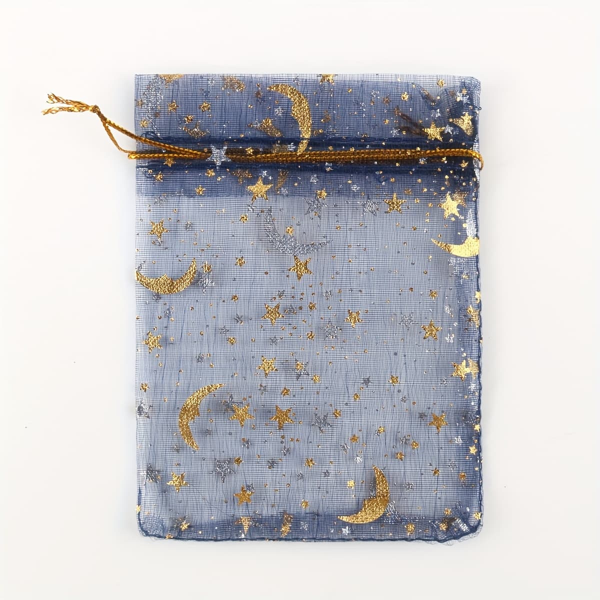 TEMU 25pcs 10*15cm Golden Stamping Organza Mesh Bag In Navy Blue, Bouquet Gift Bag, Wedding Candy Bag, Storage Bag, Party Drawstring Gift Bag, Halloween