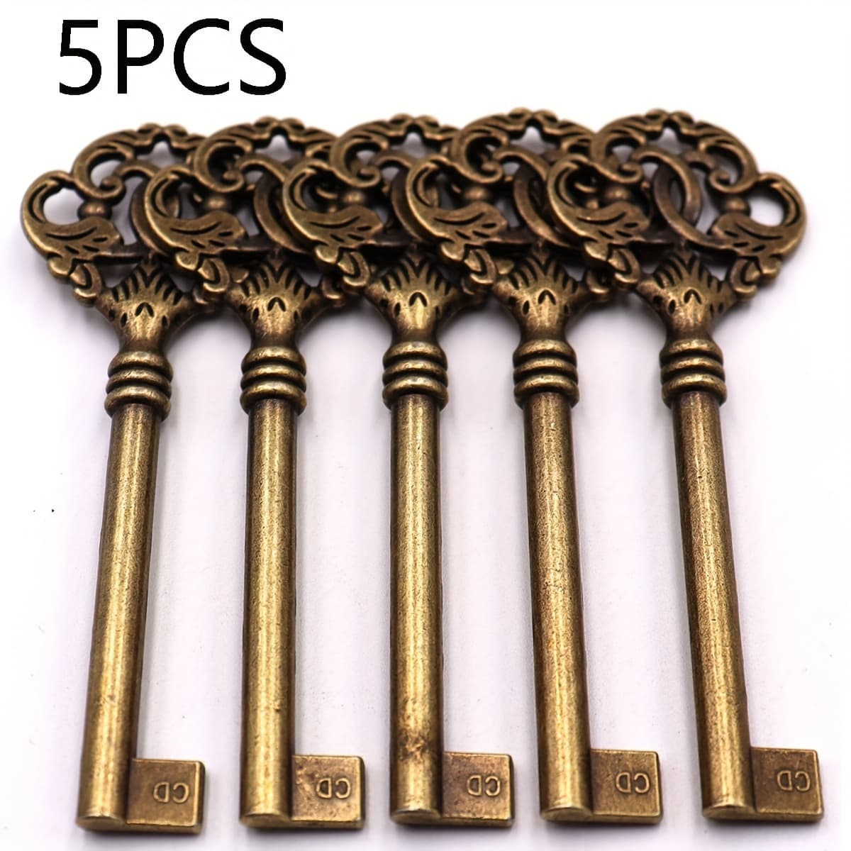 TEMU 5 Vintage-style Alloy Key Pendants Measuring 3.1*8.8cm, Handmade Antique-style Necklace/key Pendant Creation