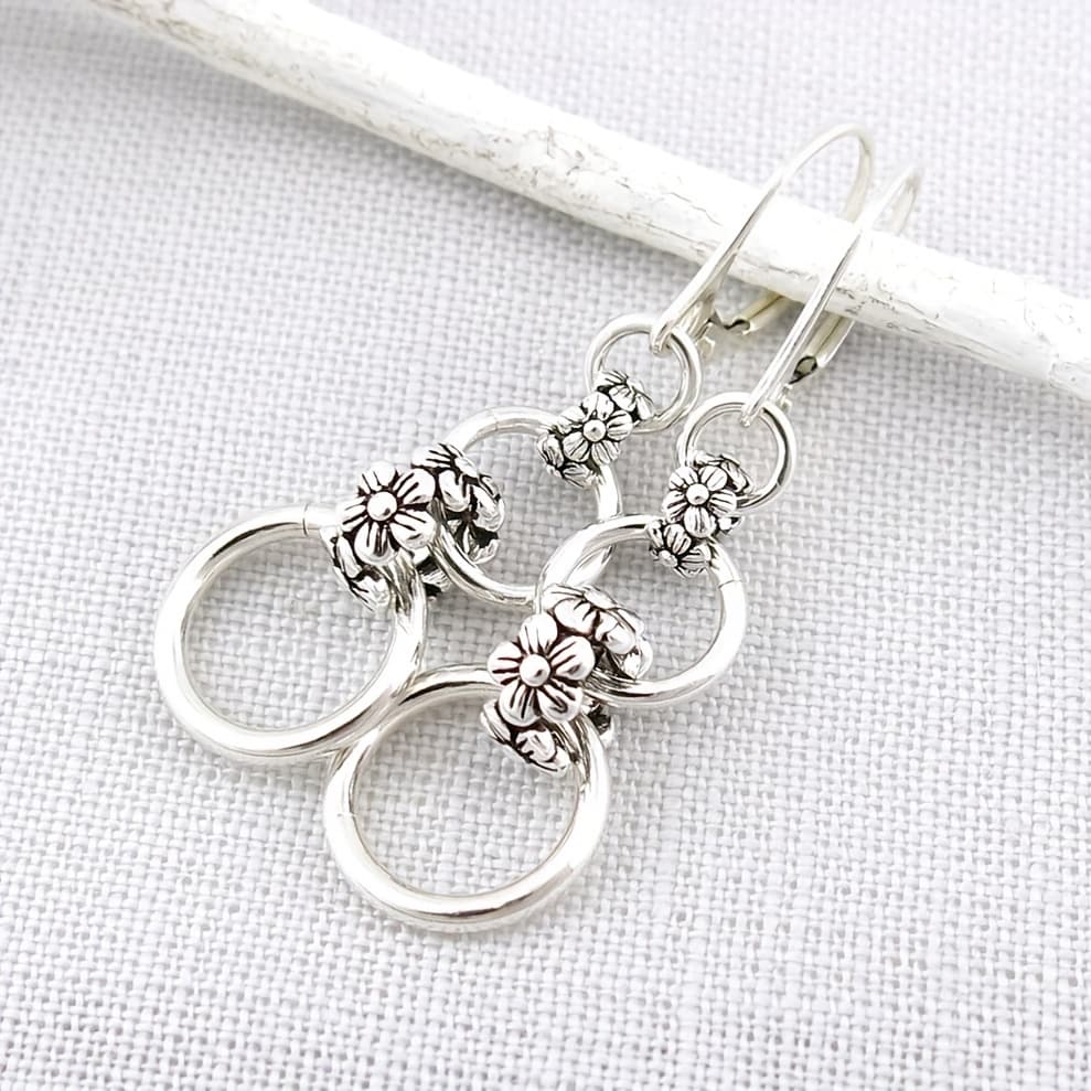 TEMU Vintage Silver Plated Flower Leverback Dangle Boho Geometric Circle Earrings Jewelry Gifts