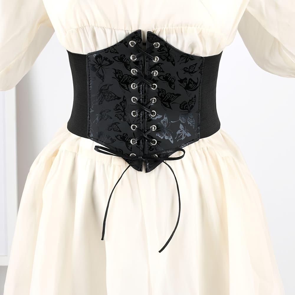 TEMU Black Corset Waist Belt - Women's Punk Rock Inspired Belt For Evening Dates, Parties, And Festival Outfits - Adjustable, Comfortable, And Stylish Accessory