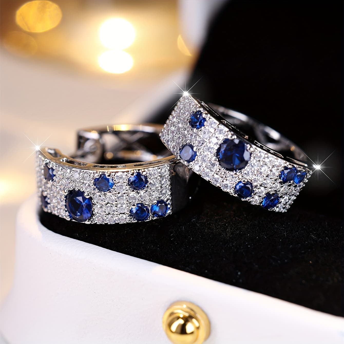 TEMU 1 Pair Blue White Synthetic Zirconia Women's Fashion Elegant Earrings Suitable For Christmas Gift