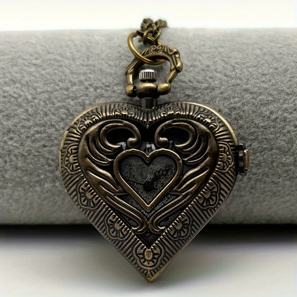 TEMU Heart-shaped Hollow Pendant Pocket Watch For Women, Perfect For And Valentine's Day Gifts