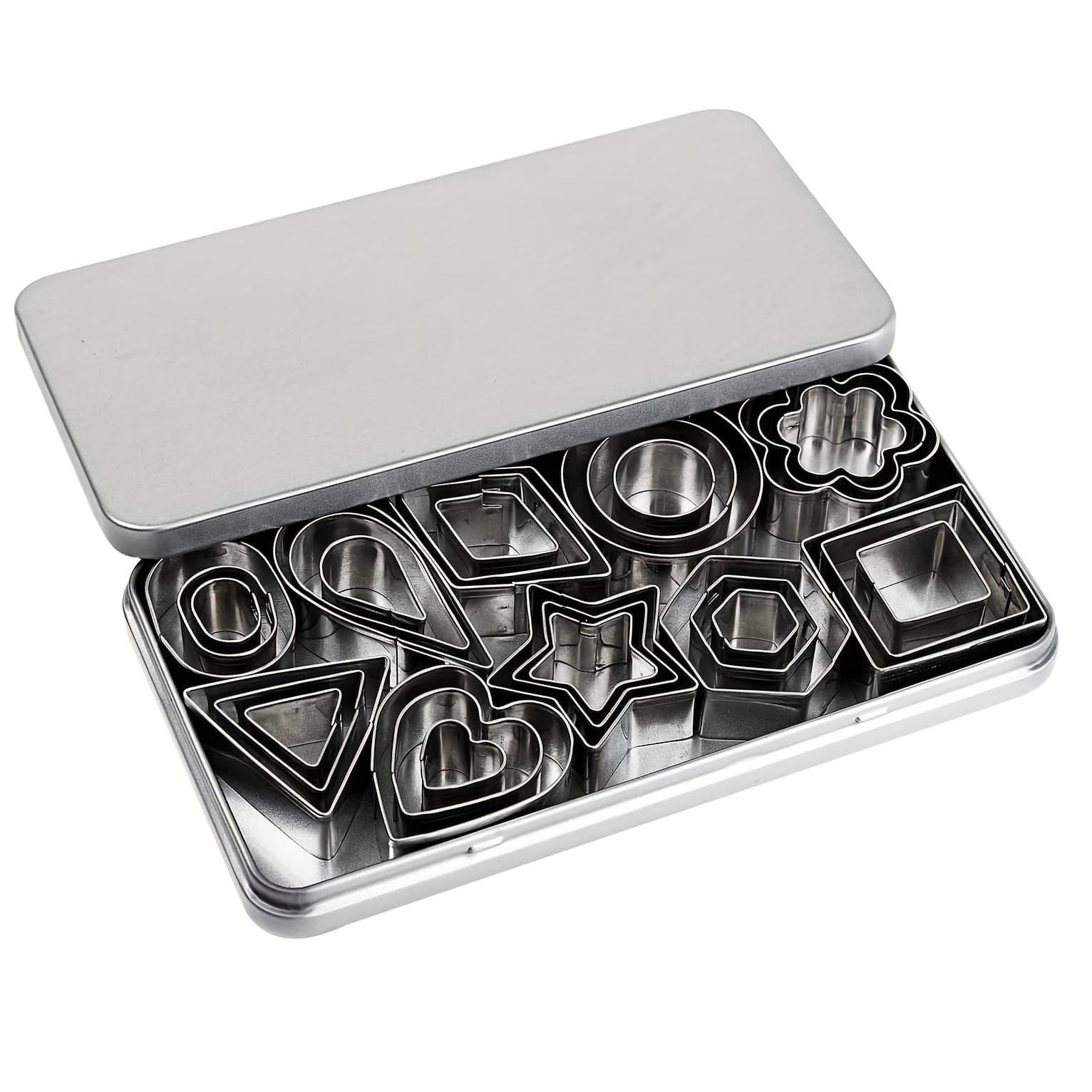 TEMU 30pcs Set Of Cookie Cutters In Iron Box, Used Geometric Biscuit Molds, Stainless -shaped Flower-shaped And Geometric Pattern Biscuit Cutters, Small Size Molds