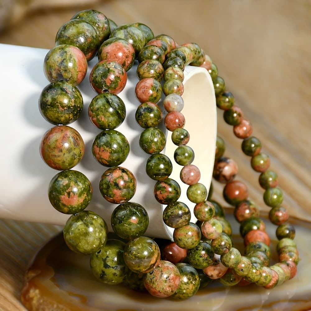 TEMU 4pcs Natural Flower Bead Bangle Bangle Bracelet Set (4mm, 6mm, 8mm, 10mm)