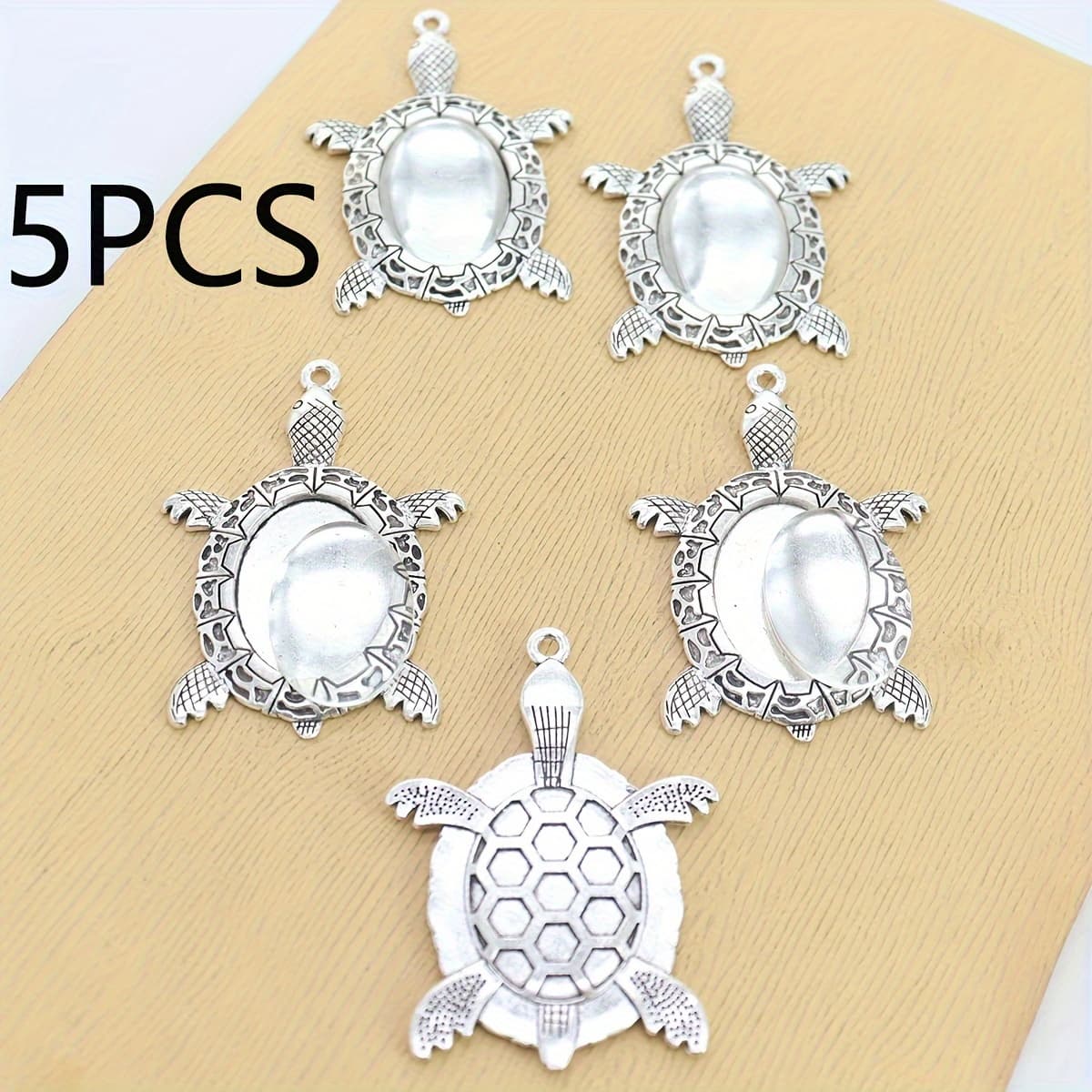 TEMU 5 Golden Antique-style Oval Turtle Convex Gemstone Base Pendants With Blank Glass Cover, Each Measuring 1.8*2.5cm.