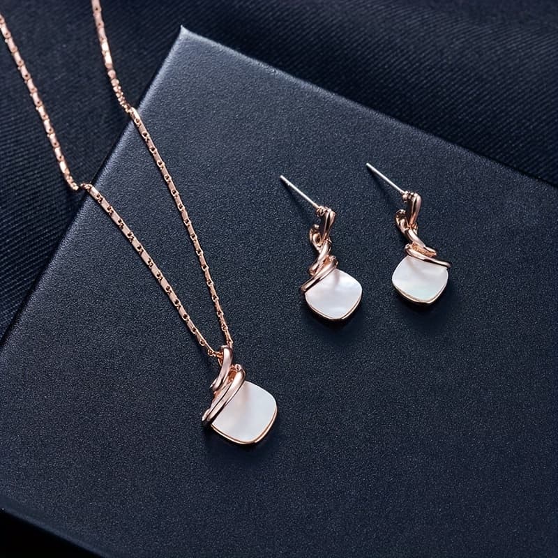 TEMU Minimalist Geometric Rounded Square Shell Earrings Necklace Set, Rhombus Pendant Earring Jewelry Set, Unisex Accessories Christmas New Year Gift Party Favor