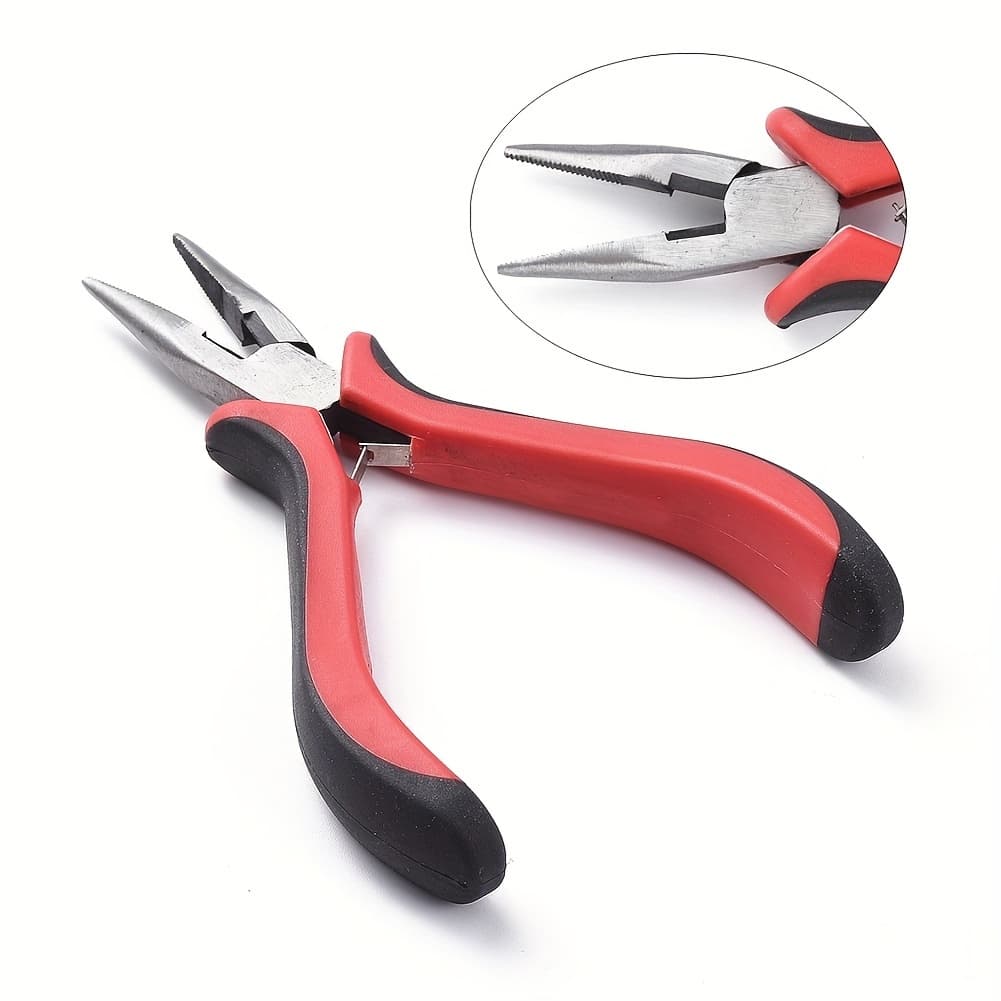 TEMU 1pc Carbon Steel Jewelry Pliers, Chain Nose Pliers, Serrated Jaw And Wire Cutter, Polishing, Red, Gunmetal, 132mm