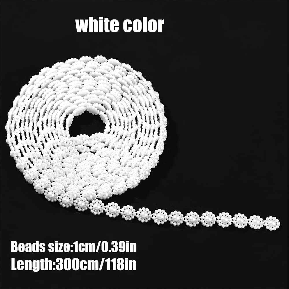 TEMU 10mm Wide Abs Round Pearl Flatback Chain For Diy Sewing, Jewelry Making, Party And Wedding Decorations - White/, Flower Beads, Thrim