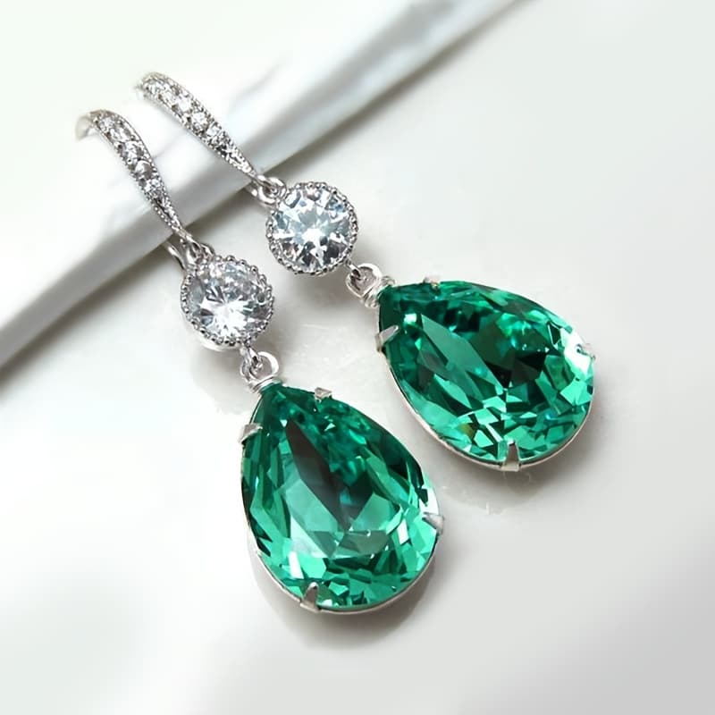 TEMU Droplet Shiny Decor Long Dangle Earrings Elegant Copper Jewelry Banquet Ear Ornaments