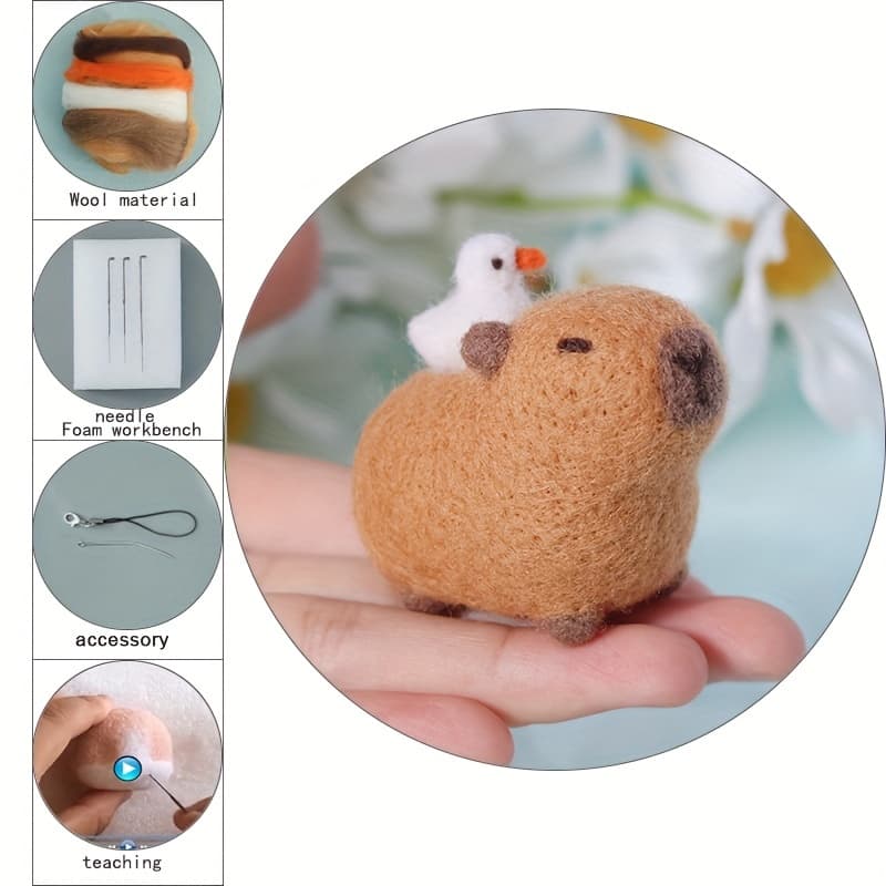 TEMU Wool Capybara Felting Diy Craft Kit Suitable For - Wool Felting, Wool Felting Supplies With Wool Material For Handmade Capybara Figures, Dolls, Needle Felting For Hobbyists And Beginners
