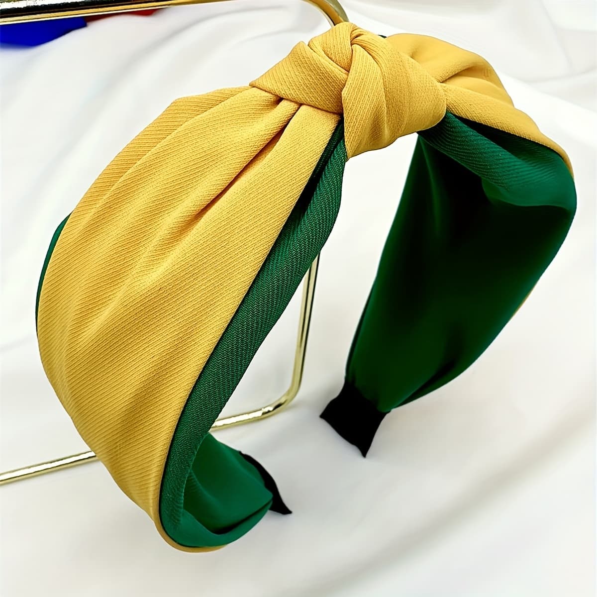 TEMU 1pc High-quality Yellow-green Contrast Fabric Decor Headband