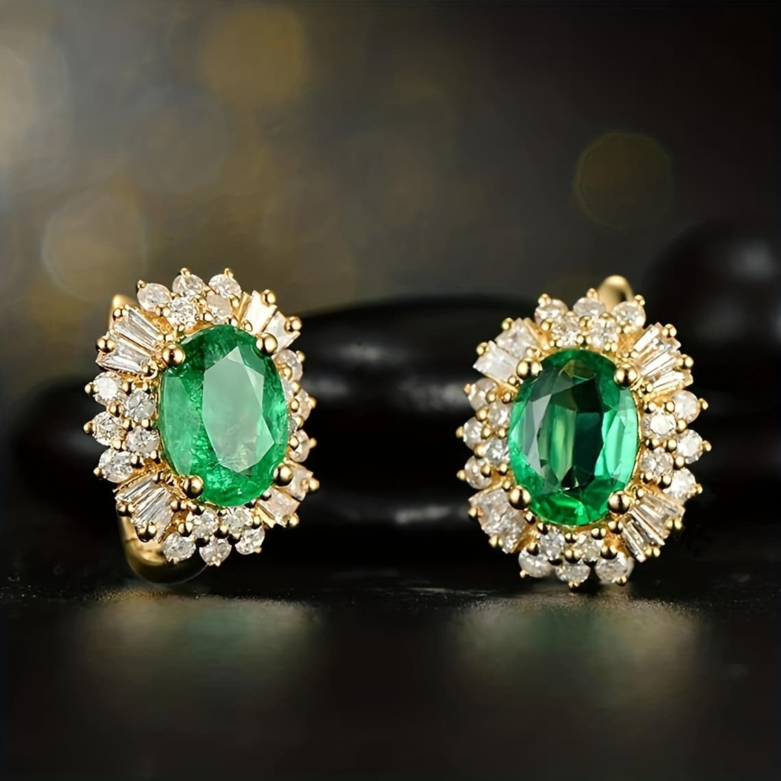 TEMU Exquisite Hoop Earrings Embellished With Shiny Synthetic Synthetic Gemstone Elegant Banquet Ear Accessories