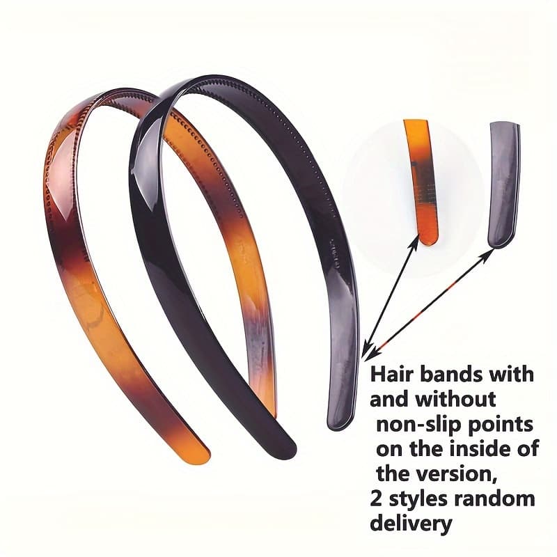 TEMU 2-pack Minimalist Matte Plastic Headbands For Women, Black And Brown, Round Shape, Solid Color, Thanksgiving Day Accessory, Set Of Headbands