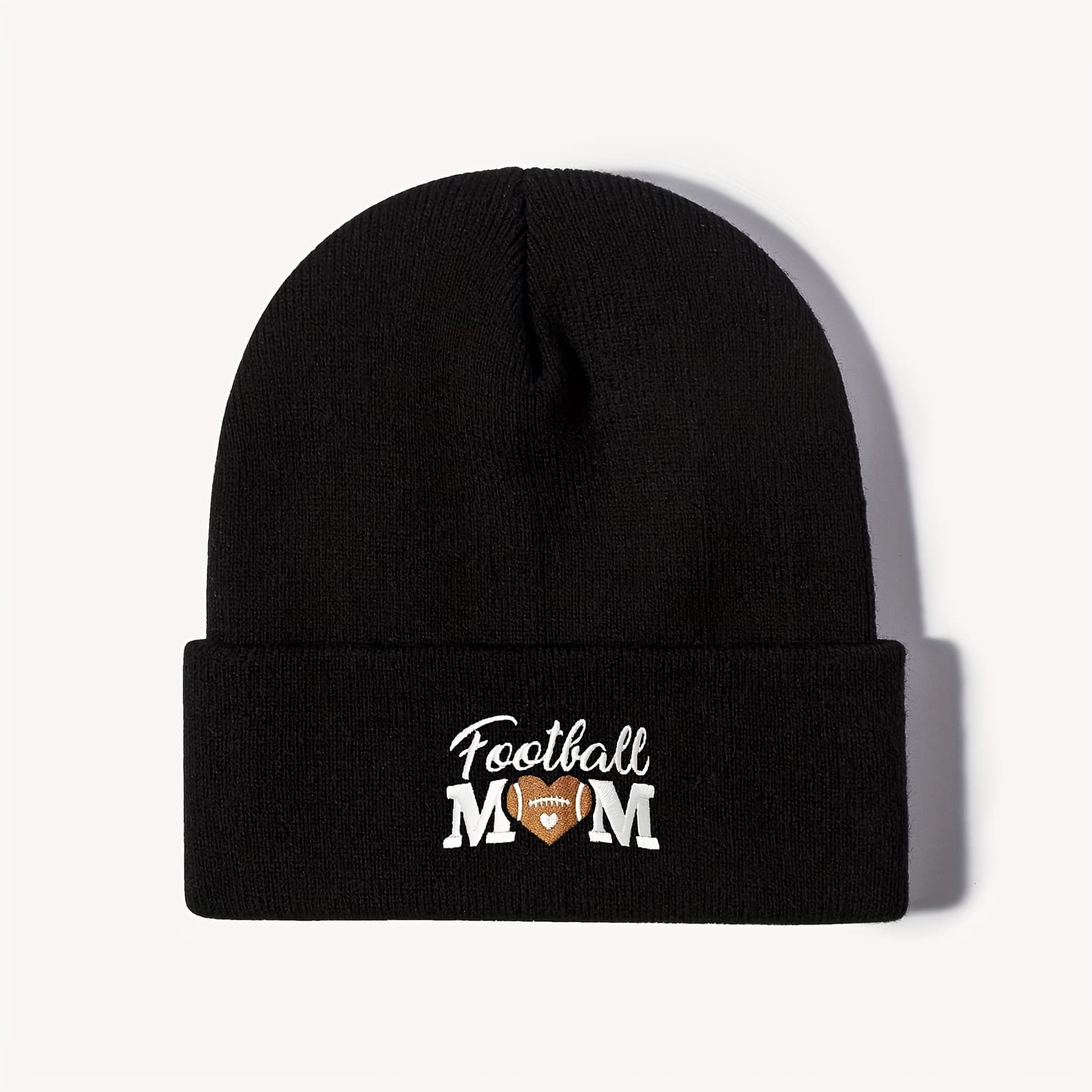 TEMU Football Mom Embroidered Beanie - Y2k Inspired, Stretchy Knit Skull For Women | Lightweight & Warm Winter Hat