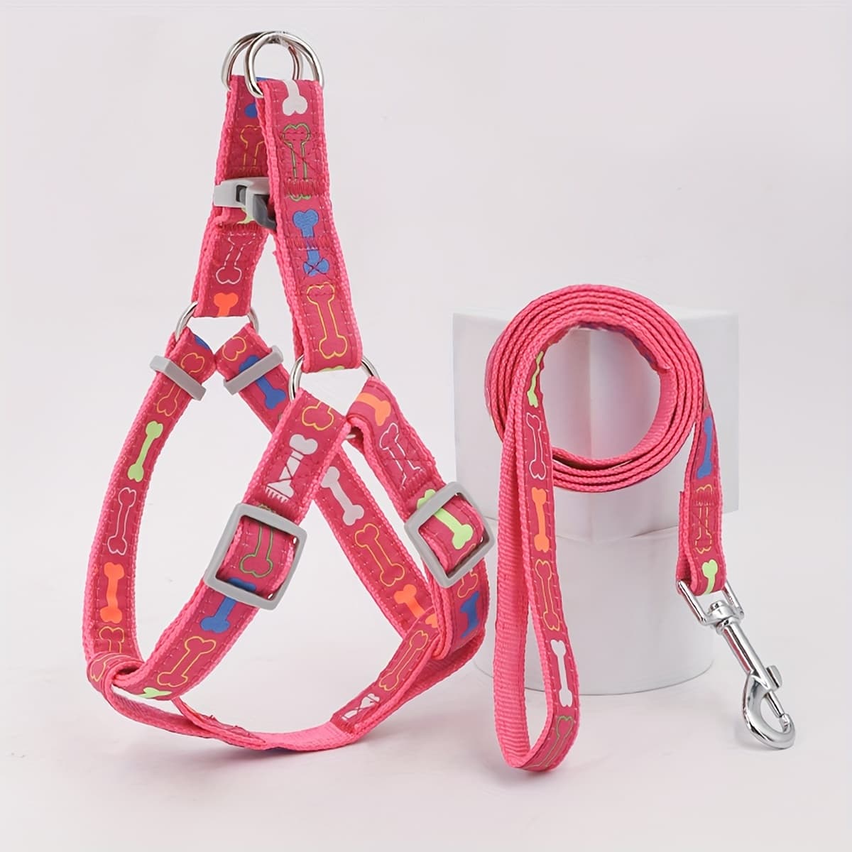 TEMU A Stylish Bone-patterned Chest And Back Harness Set With A Leash, Suitable For Indoor And Outdoor Use