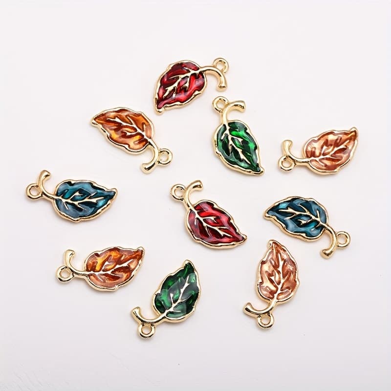 TEMU 10pcs Alloy Drip-enamel Leaf Diy Leaf Handmade Decorative Accessories For Keychains, Hair Accessories, Necklaces, Bracelets, Jewelry, Earrings, Keychain Charms, And Pendants