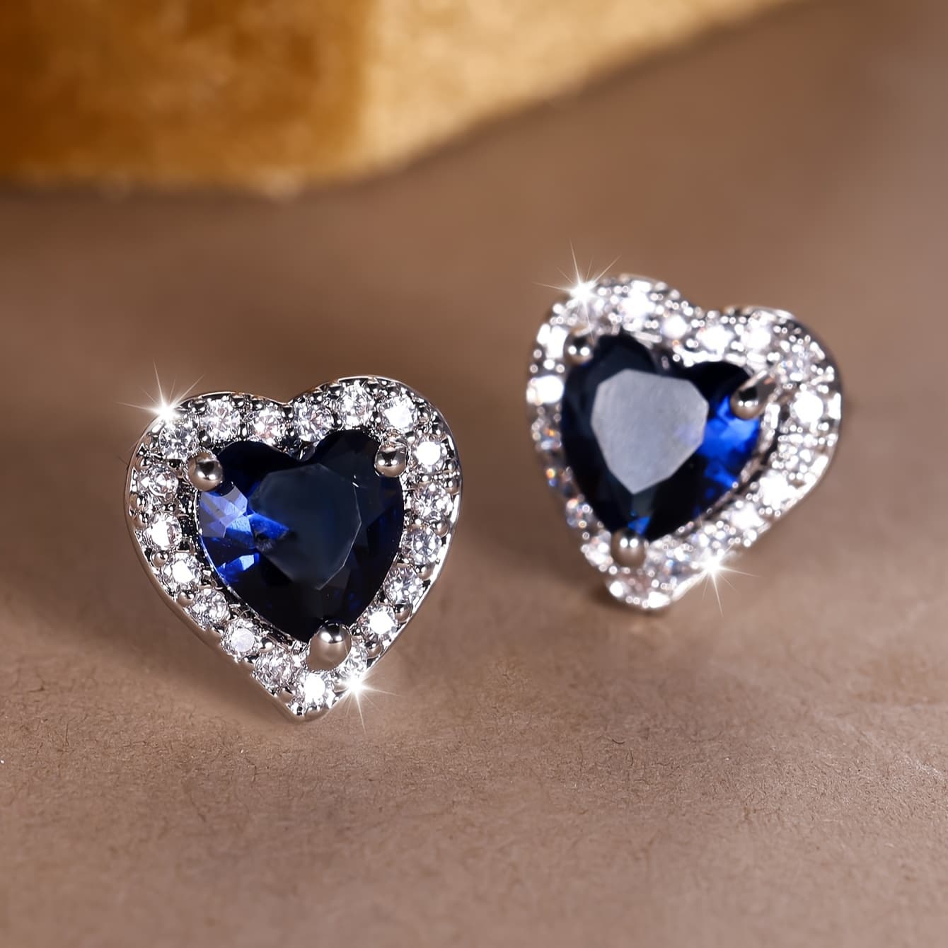TEMU 2pcs -shaped Earrings With Blue Synthetic Synthetic Cubic Zirconiaia Studs, Valentine's Day Gift