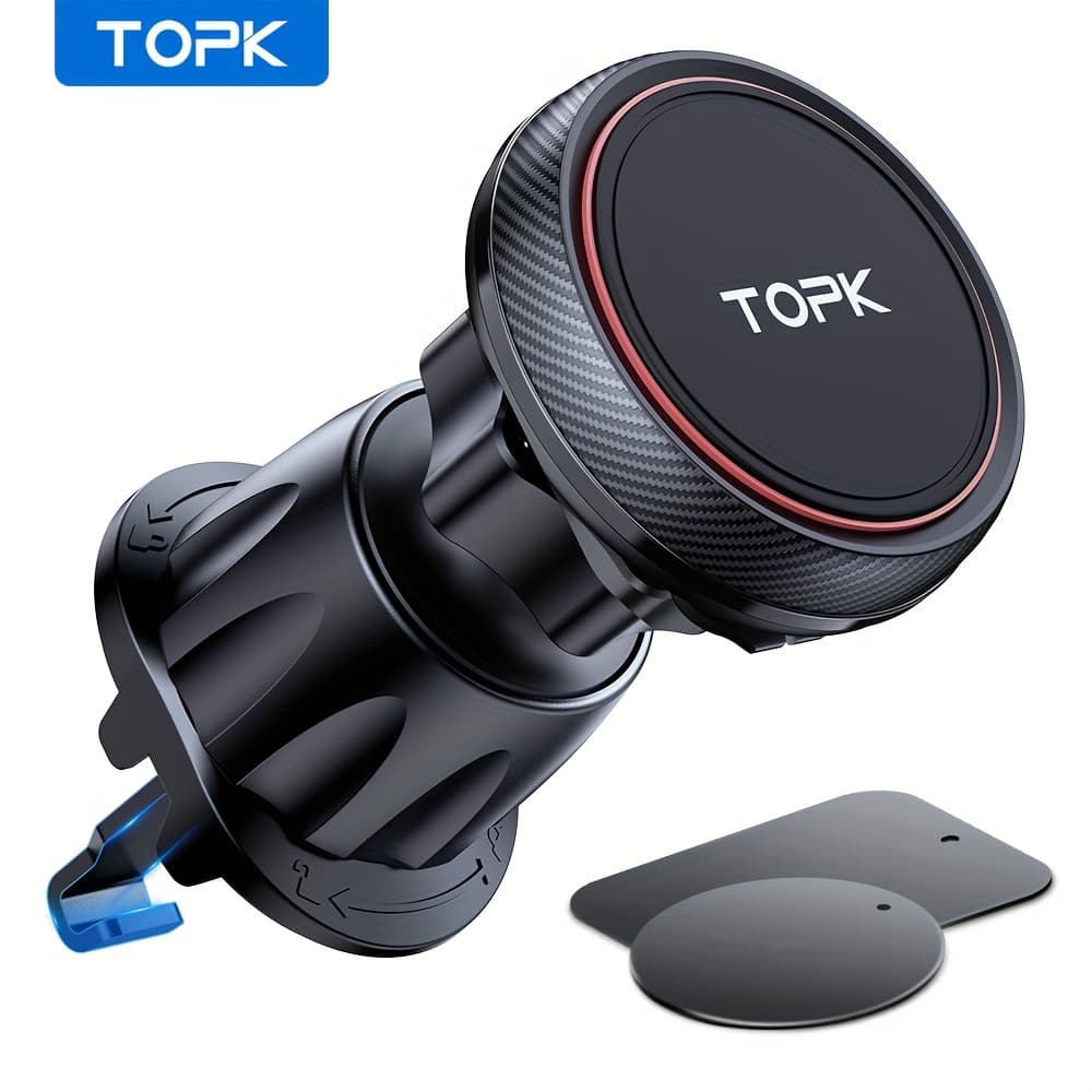 TEMU Topk D45g Magnetic Car Phone Holder - High-quality Strong Magnet For Stability With Metal Hook For A Secure