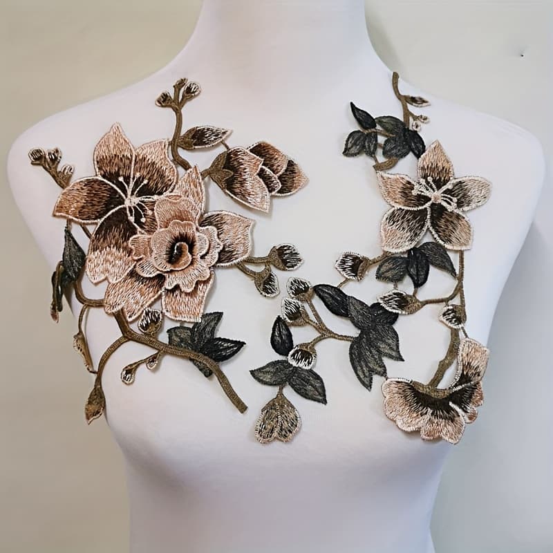 TEMU 1 Set Of 2 Brown Three-dimensional Floral Embroidered Fabric Patches