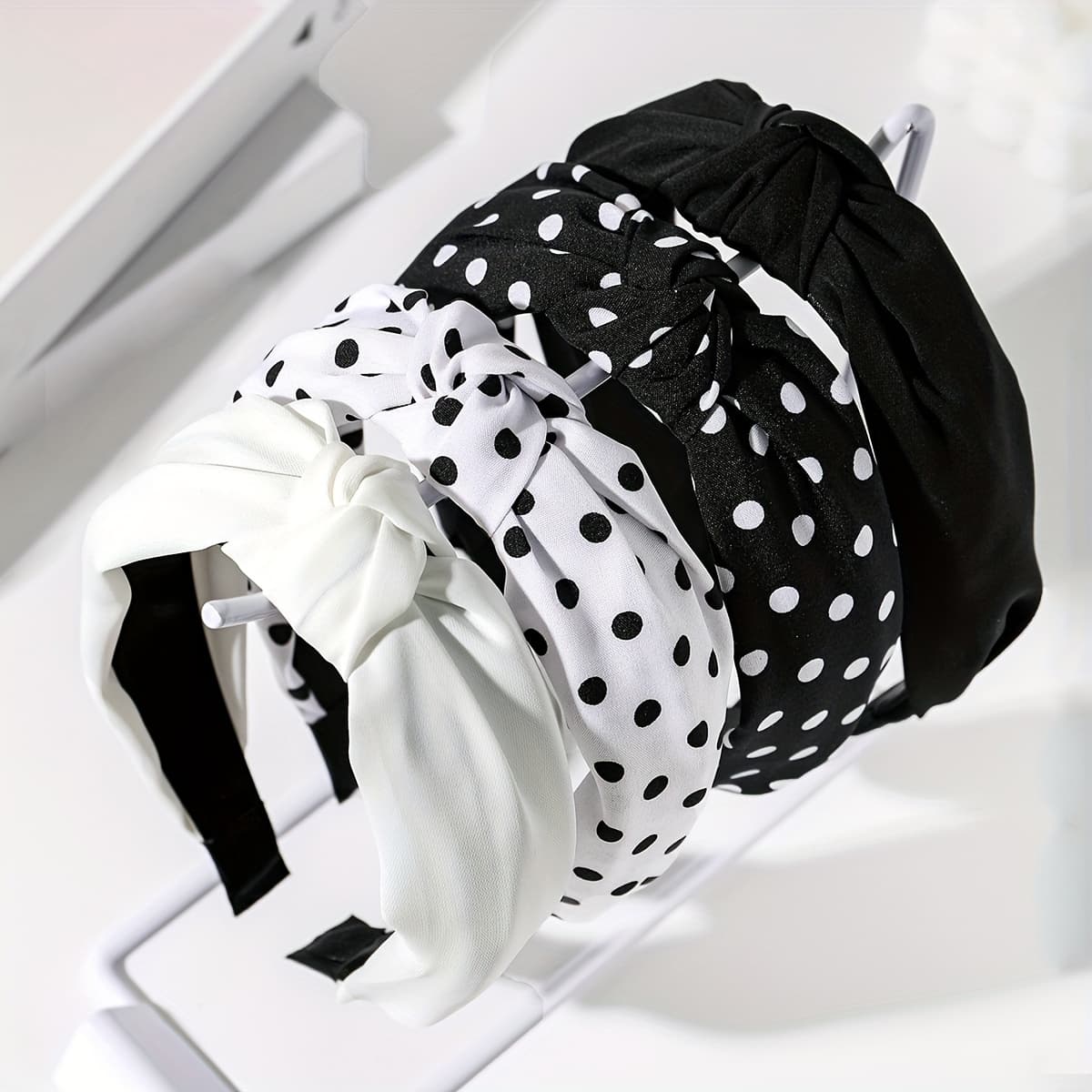 TEMU 4pcs Women’s Knotted Headbands – Stylish Wide Brimmed Hair Accessories With Elegant Polka , Retro And Minimalist Look For , Cute Hair Accessories