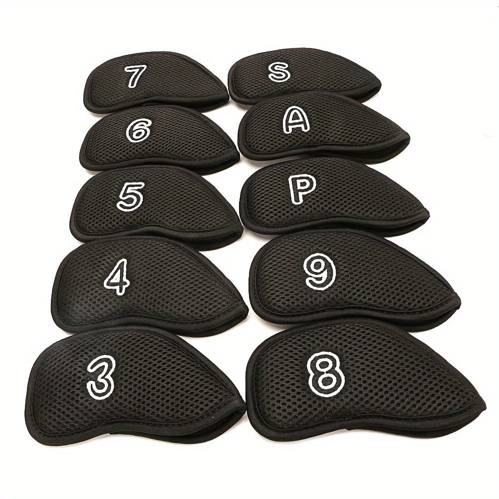 TEMU Golf Iron Head Covers, Set Of 10, Club Head Protective Cover, Mesh Fabric, Wear-resistant, Fleece Lining, Protects Golf Iron Heads From Scratches, , Classic And
