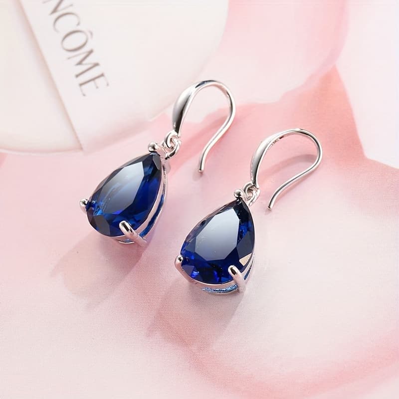 TEMU Exquisite Niche Royal Blue Teardrop Earrings With Ear Hooks
