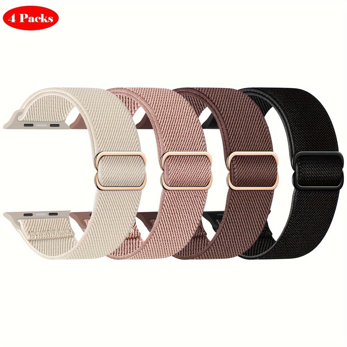 TEMU 4 Pack Stretchy Solo Loop Compatible With For Iwatch Band 38mm 40mm 41mm 42mm 44mm 45mm 46mm Women Men, Soft Nylon Elastic Braided Strap Wristbands For Iwatch Series /9/8/7/6/5/4/3/2/1/se