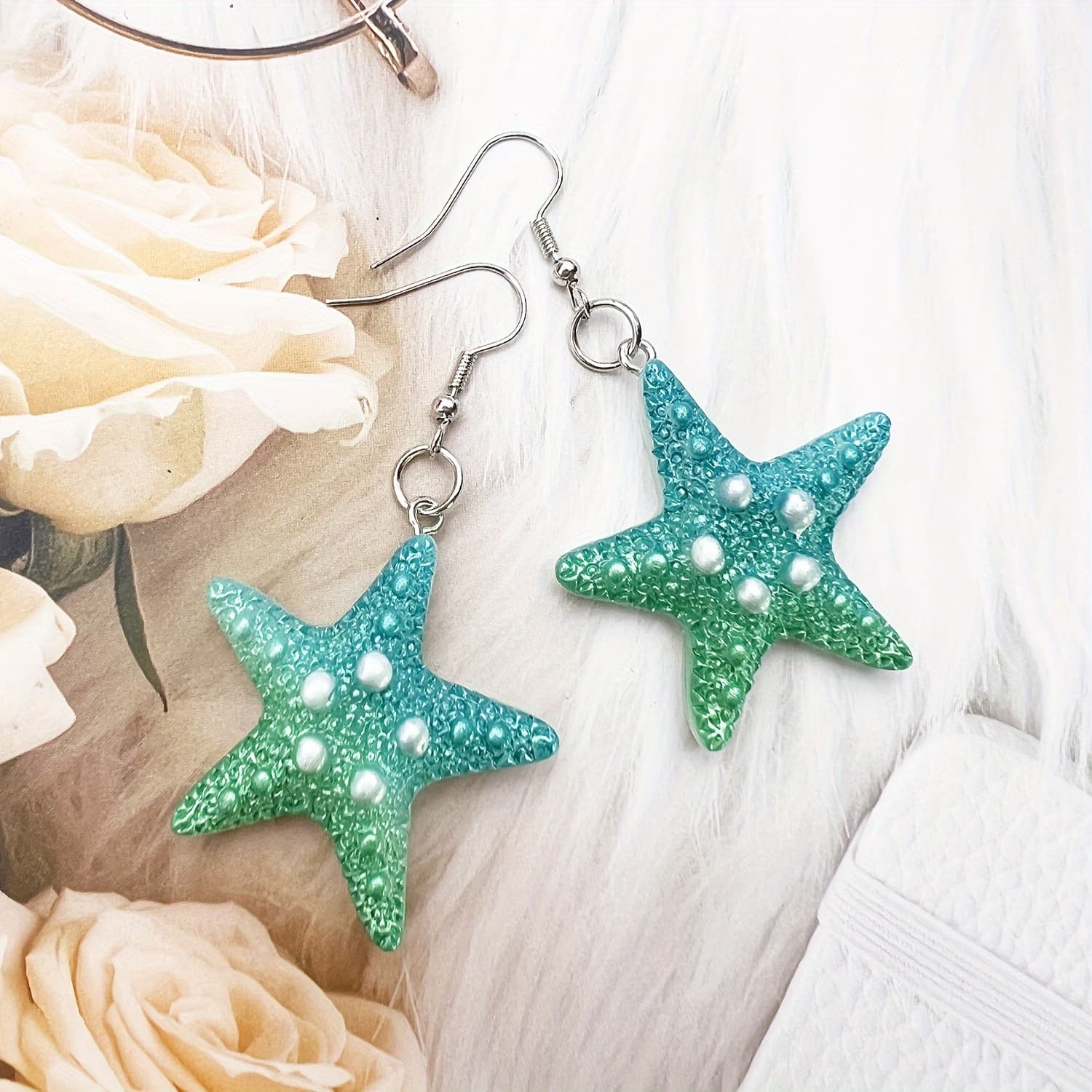 TEMU Fashion Resin Starfish Earrings, Easy Starfish Ear Drop, Casual Romantic Resin Ear Jewelry 1 Pair
