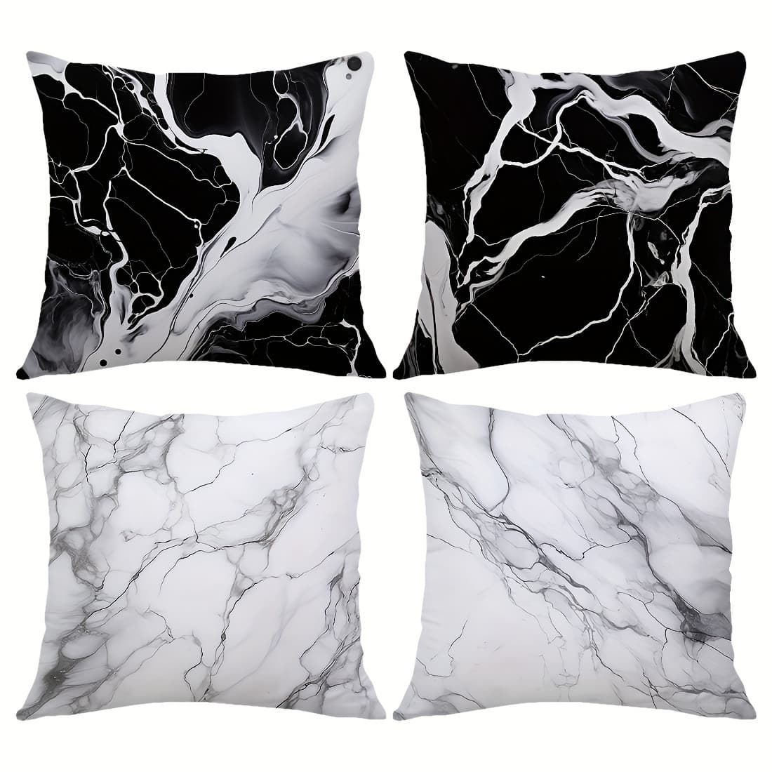 TEMU 4pcs Black And White Marble Coarse And Fine Pattern Printed Pillowcase 45*45cm, Home Decor, Room Decor, Office Decor, Living Room Decor, Sofa Decor (no Pillow Core)