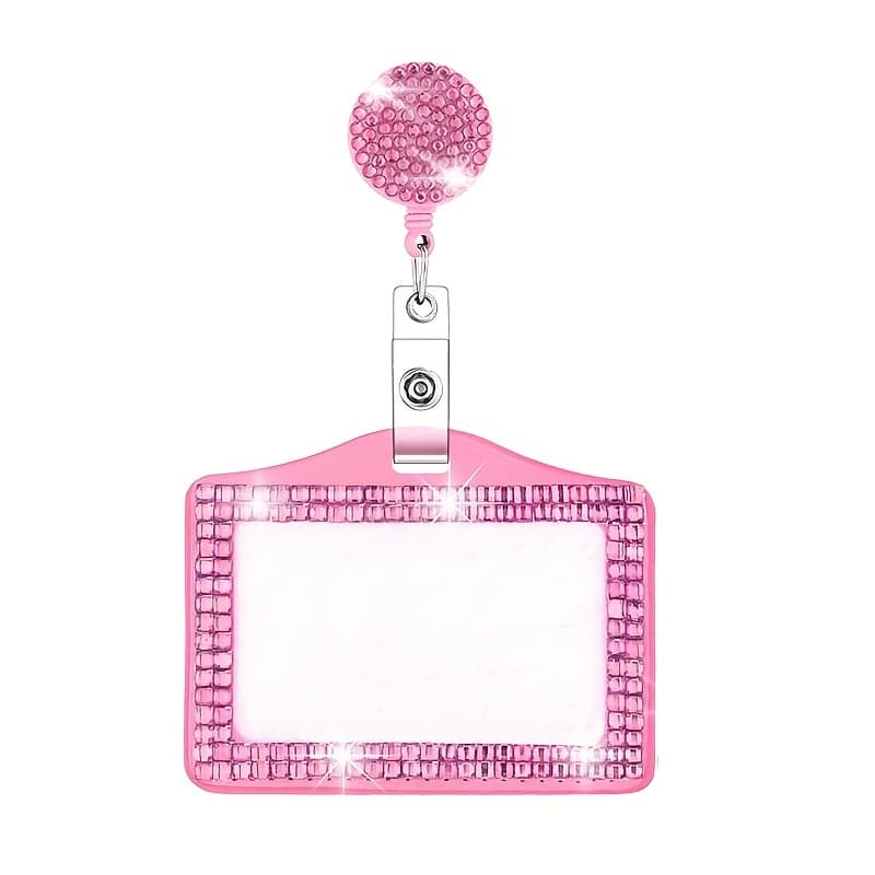 TEMU 2d Bling Id Badge Holder Horizontal Id Badge Small Reel Id Holder Cute Badge Holder Bling Crystal Reel Card Holder For Work Office Nurse Medical Student Teacher
