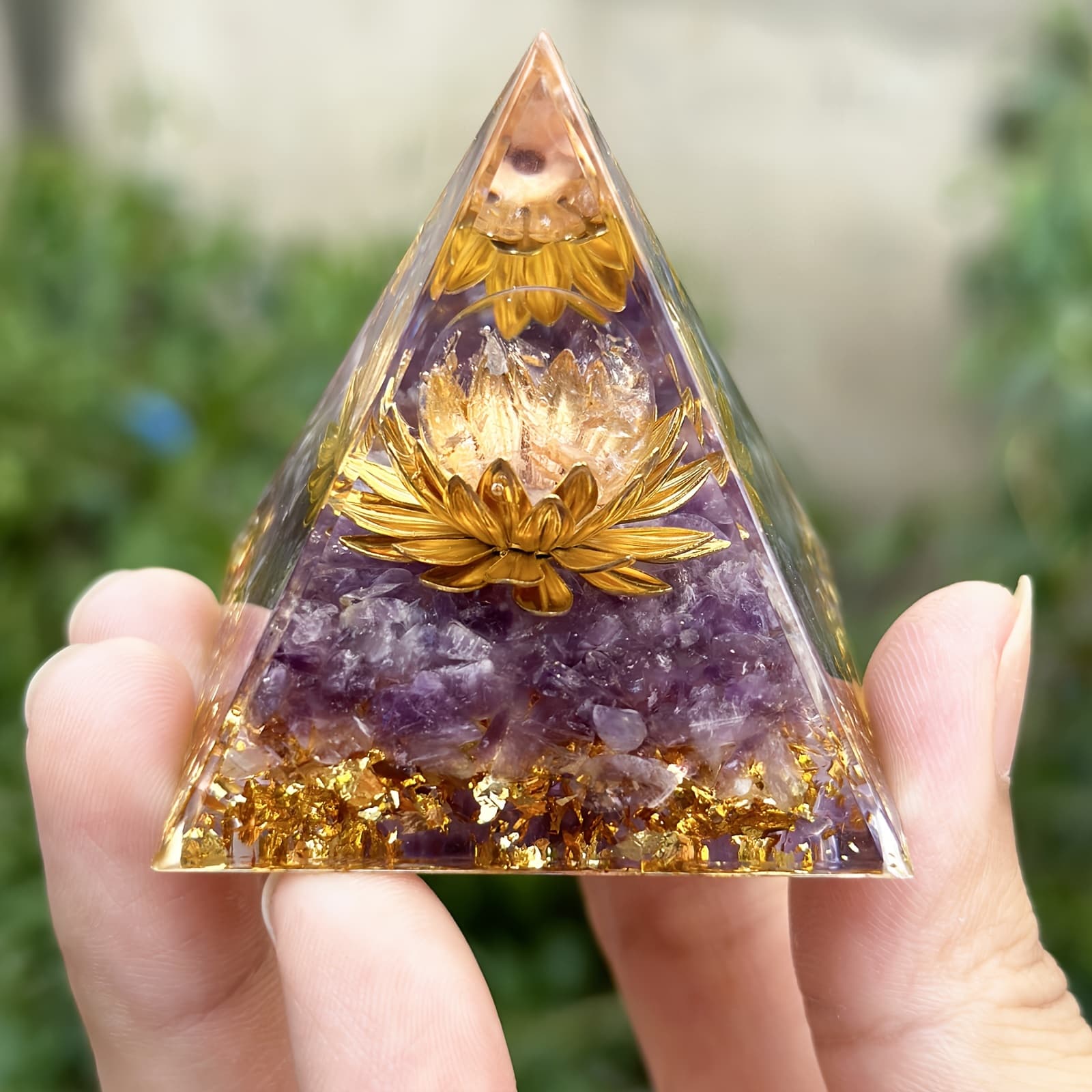 TEMU 1pc Orgone Amethyst Pyramid To Your Home, Wealth, Contains A Crystal Ball, And Serves As A Decoration, Collectible, Or Holiday Gift.
