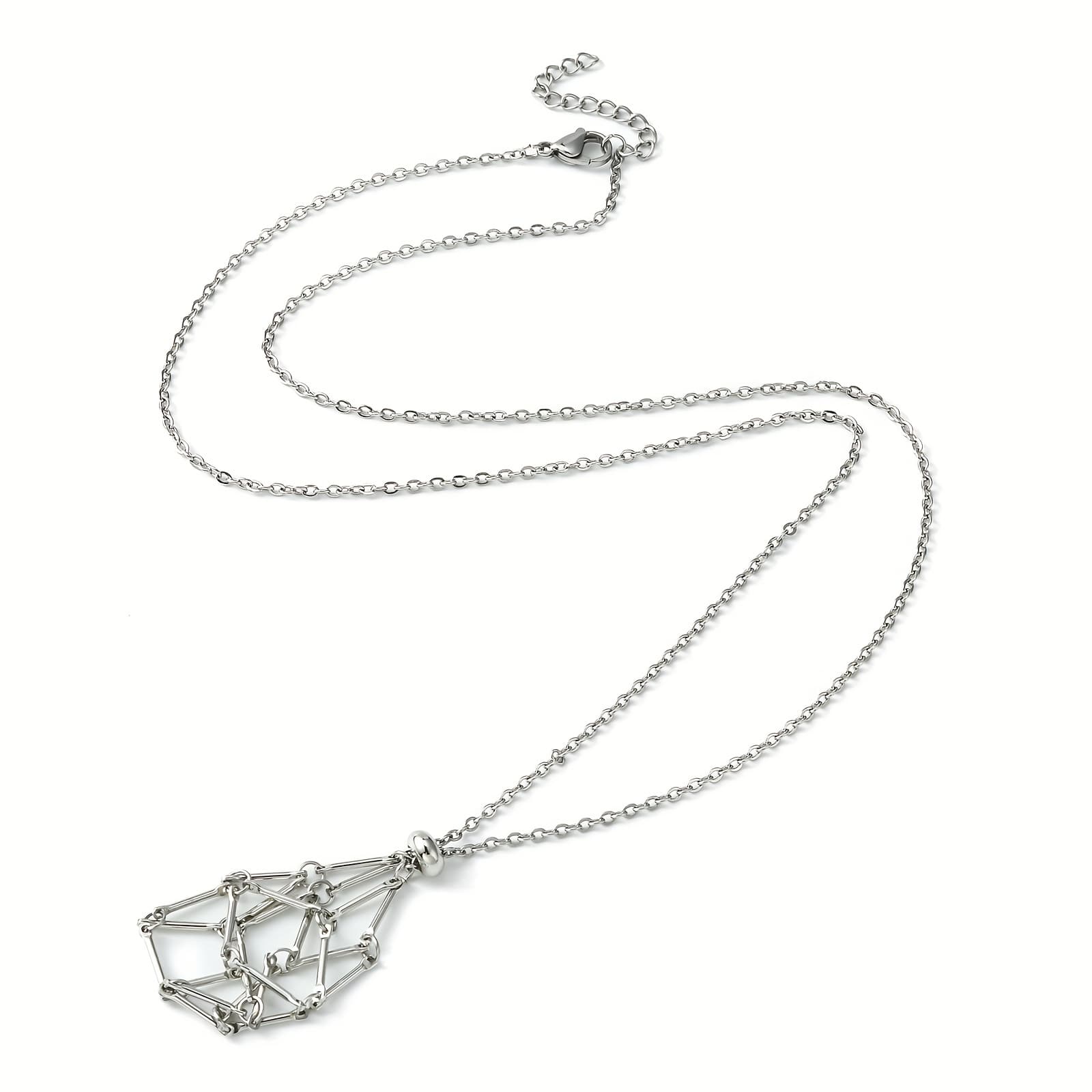 TEMU 1pc 304 Stainless Steel Macrame Pouch Braided Gemstone Holder, Adjustable Pendant Necklace Making, With Curb Chains & Clasp, Valentine's Day Style, 23-3/4 Inch(60.5cm)