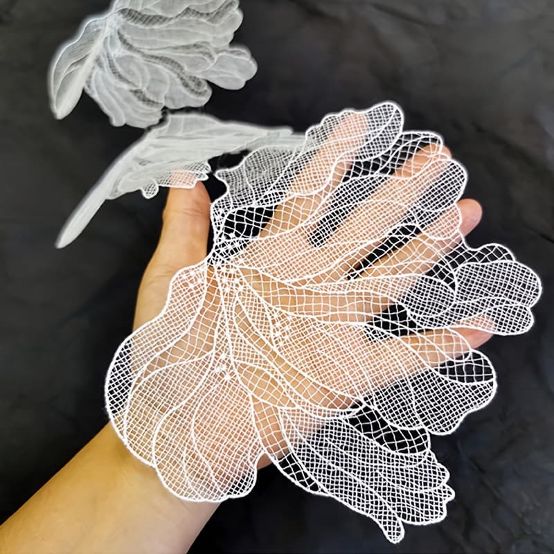TEMU 5-pack White Fishnet Mesh Leaf Fabric Patches For Decoration