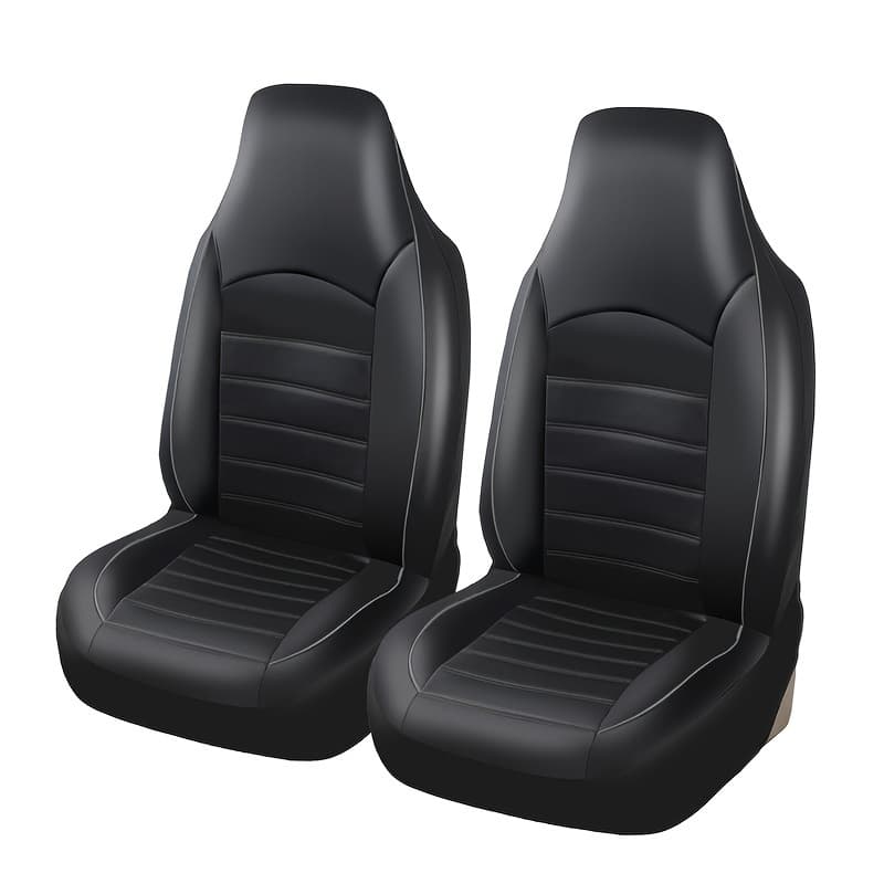 TEMU Set Of 2 Gray Trim Auto Seat Covers For Front Seats - Compatible With Most Cars, Trucks, Suvs, And , Made Of Universal Faux Leather, Ideal For All
