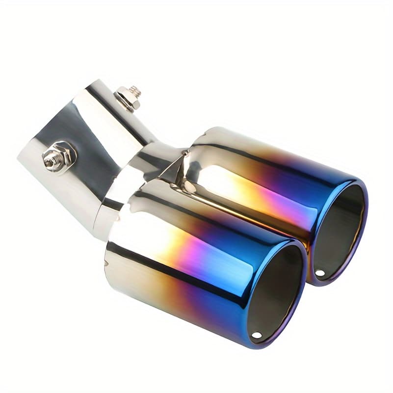 TEMU Stainless Steel Dual Exhaust Tips - Sleek Blue End, , And Durable