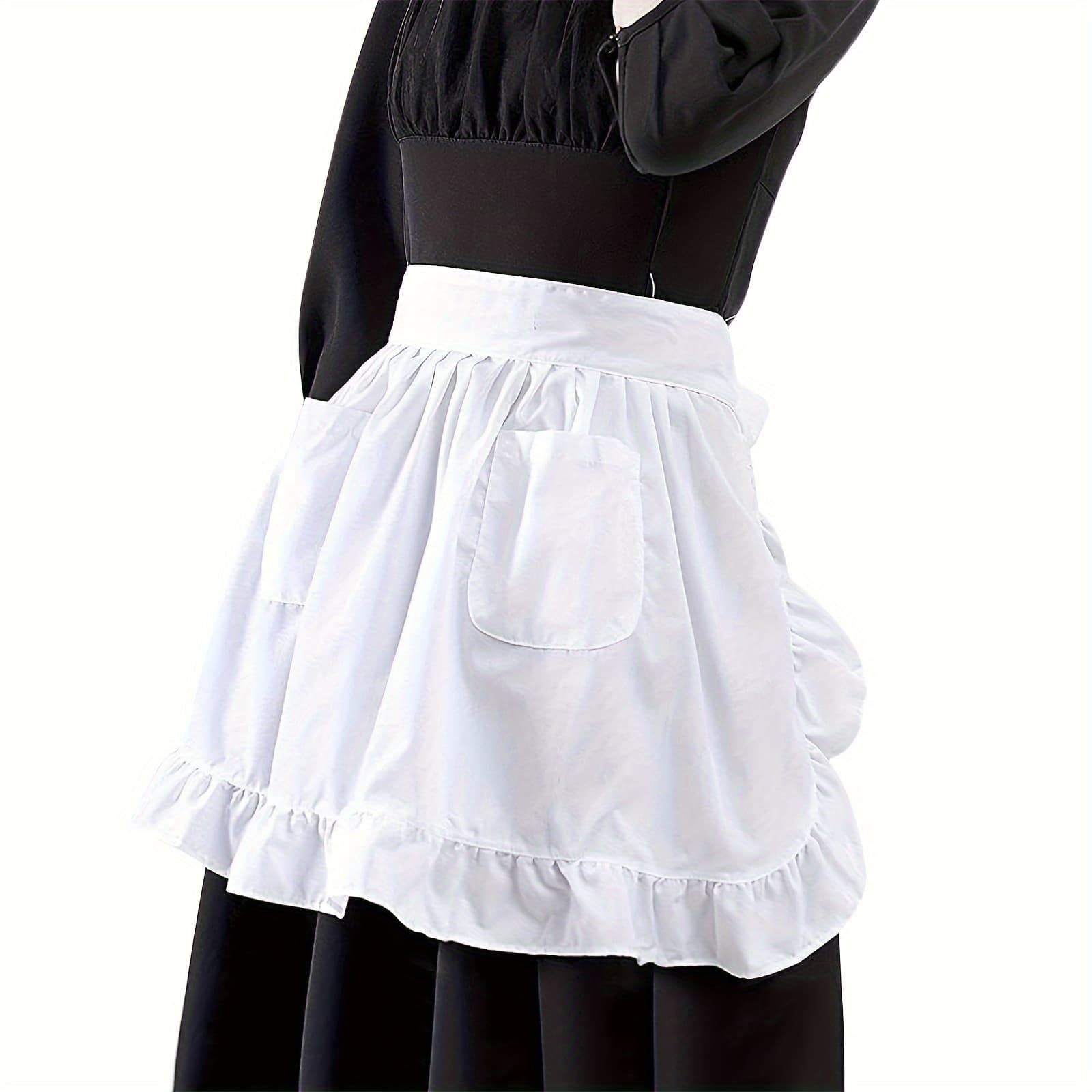 TEMU 1pc, Half Body Apron, White Maid Apron With Edges For Women, Suitable For Restaurants, Cafes, And Bars, Kitchen Suppleis, Waiter Apron