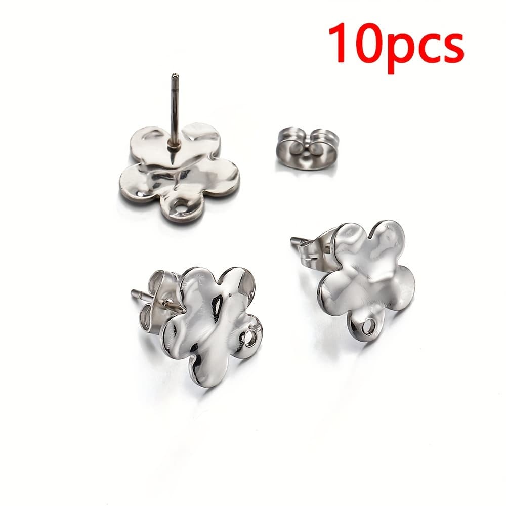 TEMU 10 304 Stainless Steel Stud Earrings With Textured Floral Designs, Featuring Ear Plugs, Suitable For Jewelry Making Accessories.