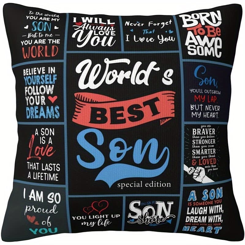 TEMU 1pc Son Gift - Message Throw Pillow Cover, 18x18 Inch, Soft Polyester With Zipper Closure, Perfect For Mom And Dad's Birthday/ Valentine's Day, Versatile Home Decor, No Pillow Insert