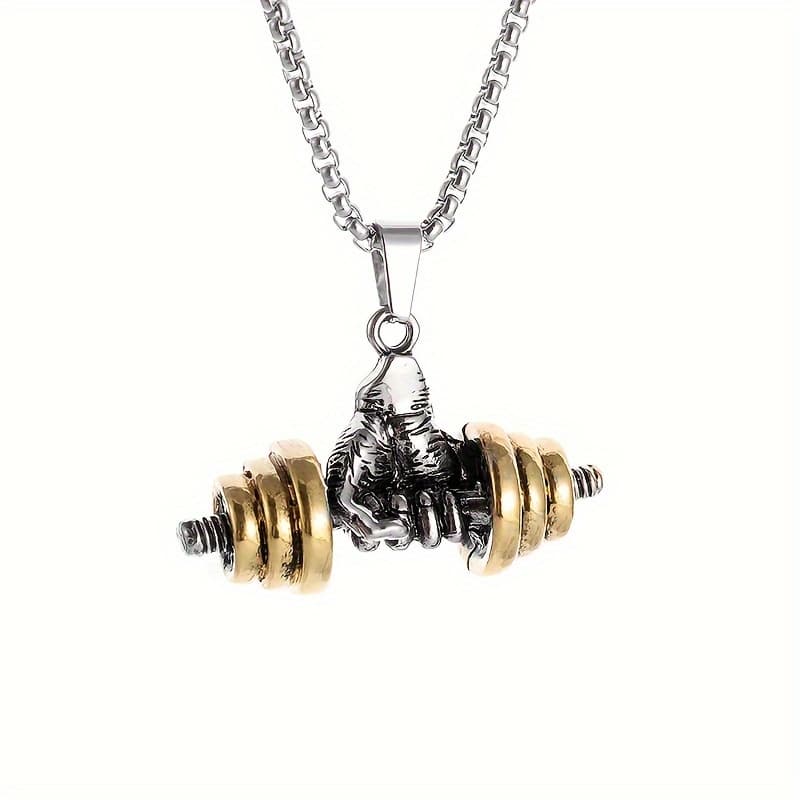 TEMU 1pc Sporty Alloy Dumbbell Barbell Pendant Necklace, Fitness Jewelry Accessory For Men And Women, Casual Gift, Barbell Accessories