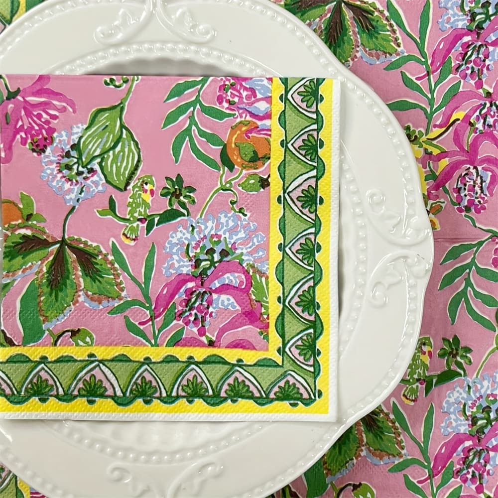 TEMU 20 Sheets/set, 3-ply Disposable Spring-themed Colored Floral And Bird Printed Napkins, 10x10 Inches, For Wedding, Birthday, Tea Party, And Party Decoration